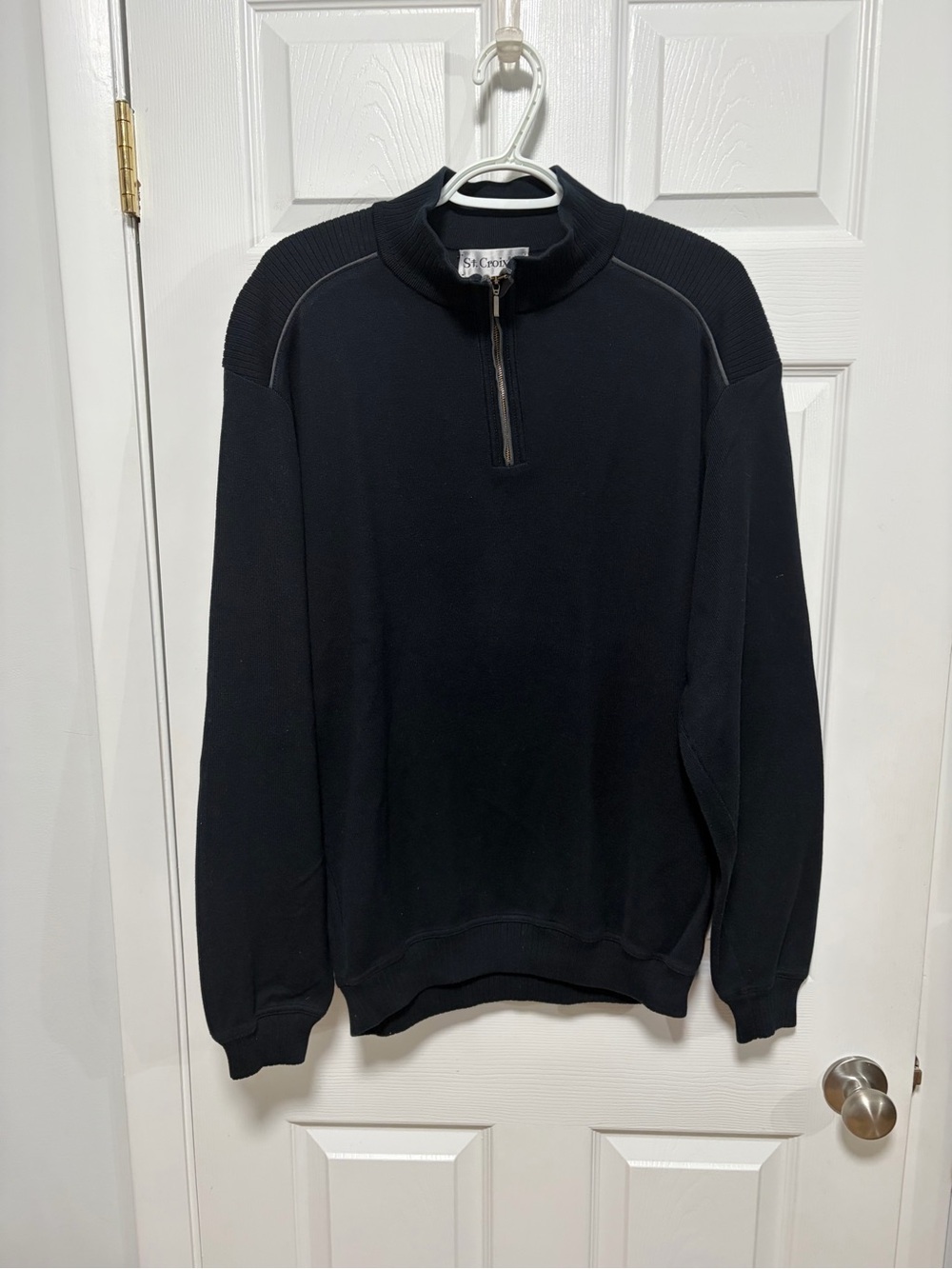 St. Croix Shop Luxury Quarter Zip Pullover Sweater Black Mens XL Made in USA